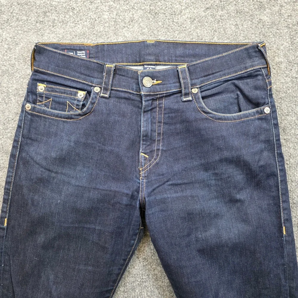 True Religion Geno Relaxed Slim Jeans Men 34X33 Dark Blue No Flap Stitch Stretch